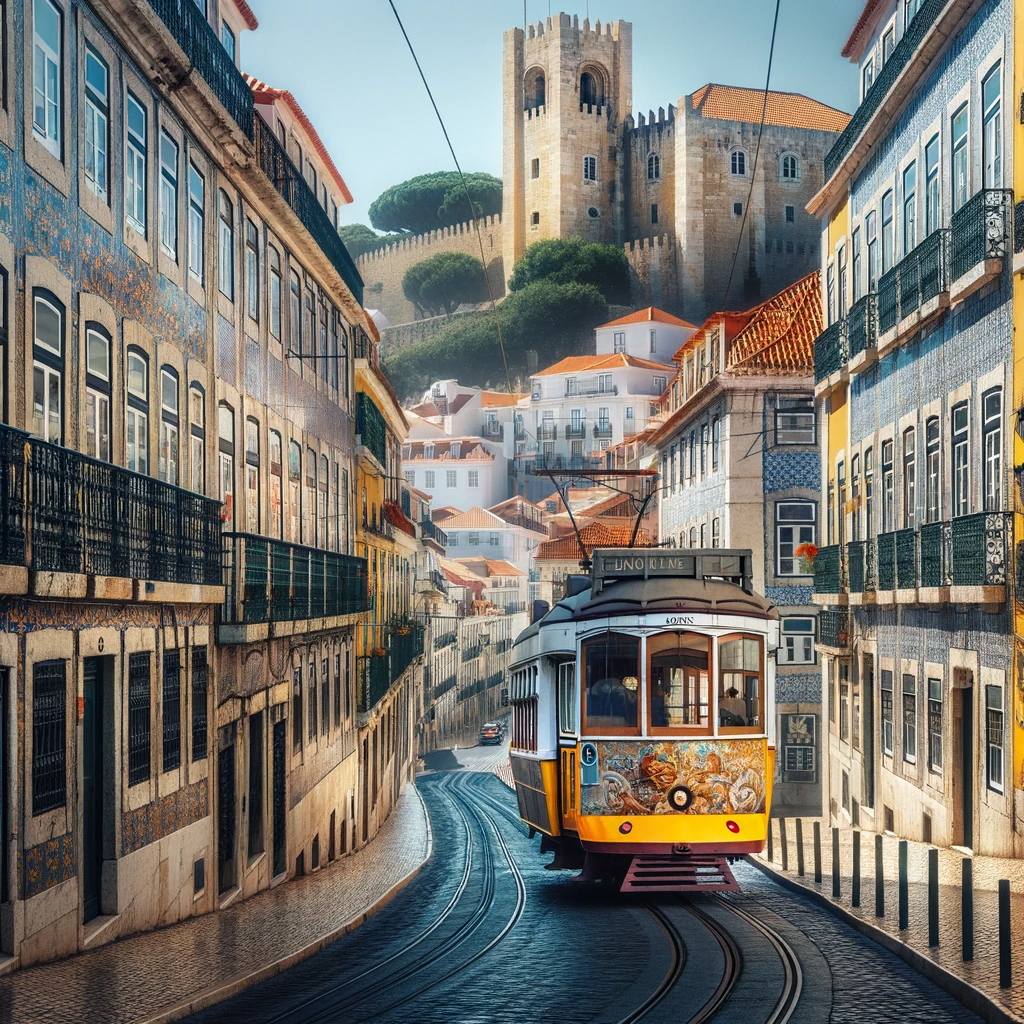 Portugal Iconic tram and buildings